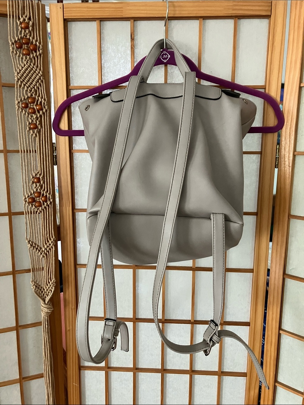 EUC Nine West Light Gray Backpack with Multicolor Dot Medallion 12x10x5 - Picture 4 of 10